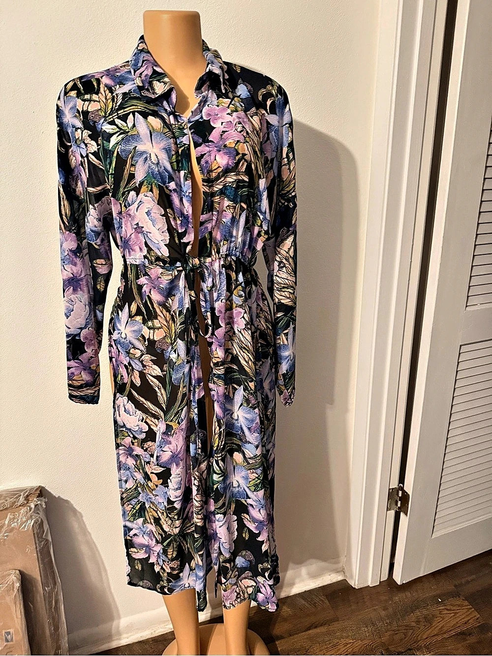Large.I.F.E. Floral Midi Dress in Purple & Black Size Large Like New